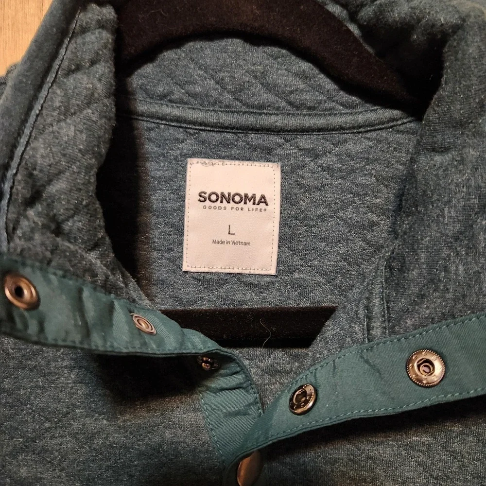 Sonoma Sweater Mens L Blue Long‎ Sleeve 1/4 Snap Sweater Quilted  Fall Winter